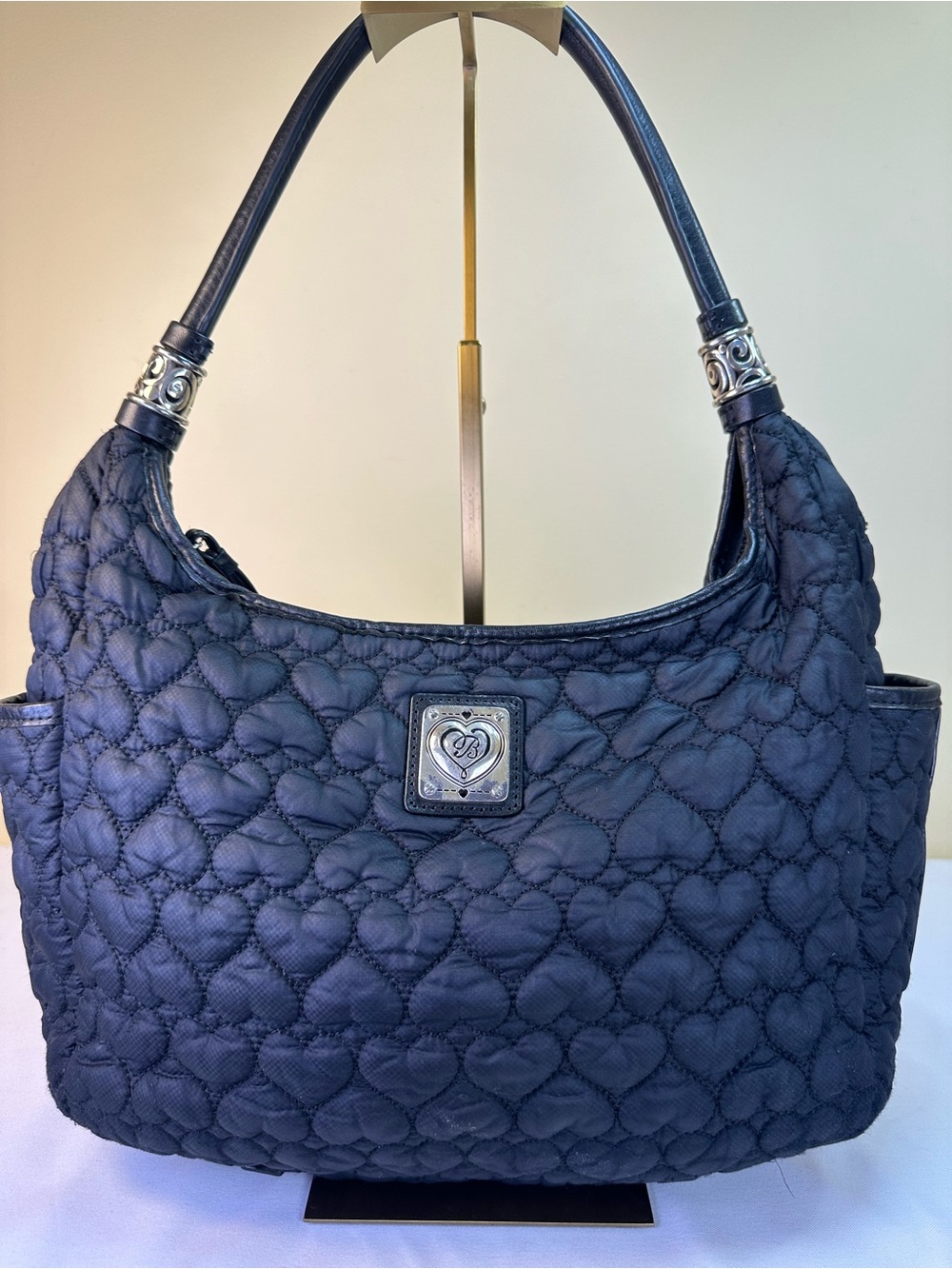 Brighton Kami hobo heart to heart quilted design nylon leather trim SHW
